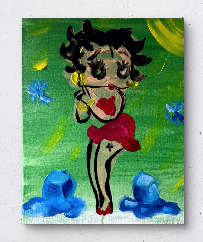 Original 11×14 Betty Boop Painting Pop Art Ice Melting Signed Canvas Wall Art