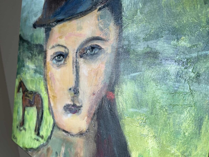 Horse Painting Woman Original Art Horse Riding Artwork 20x20" signed gallery