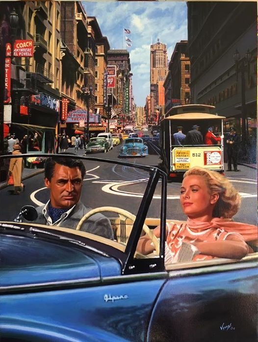 40in VANCAS POWELL MARKET San FRANCISCO Cable Car CARY GRANT GRACE MCM CANVAS