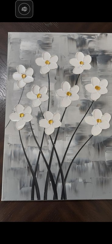 3 in pack Hand Painted 3D Textured White Floral Canvas Wall Art 23.5″ x 16″