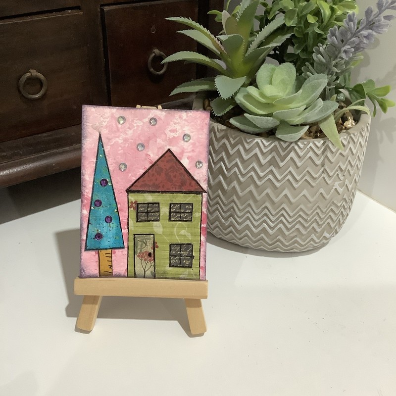 Aceo Original By Kenna Mixed Media House No 10. 2.5” X 3.5” Signed gallery