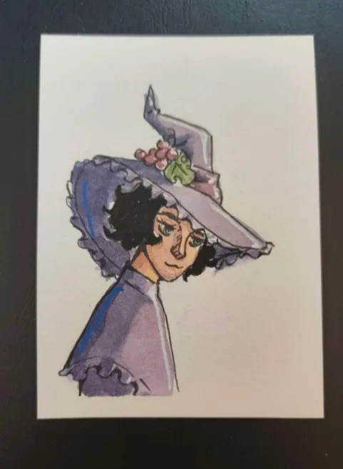 ACEO: Original Watercolor Painting (6.4 x 8.9 cm) Witches 2/5 by Lenahui