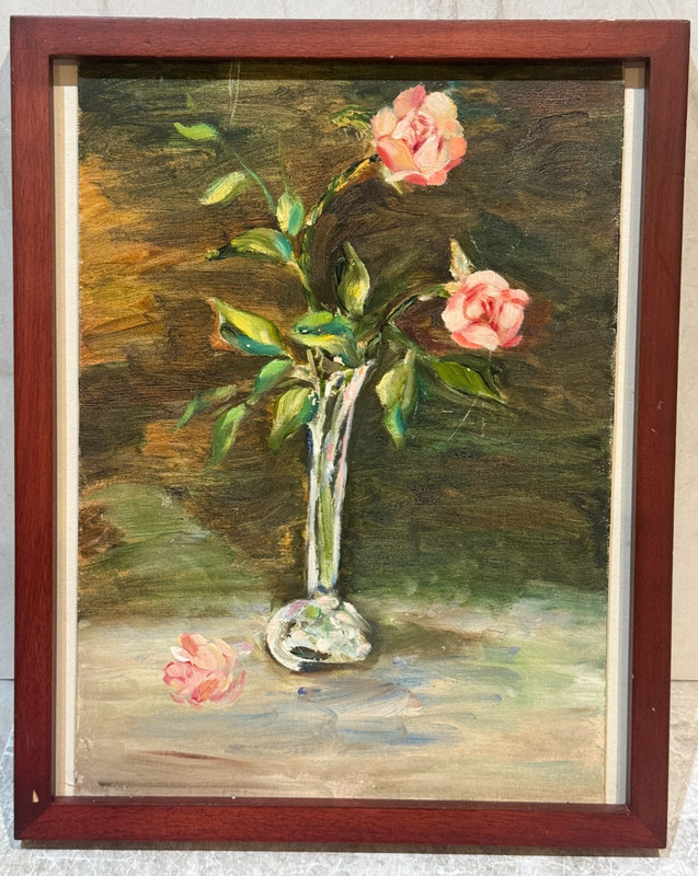 Dorothy. P. Wallace Roses Framed Oil Painting 1963