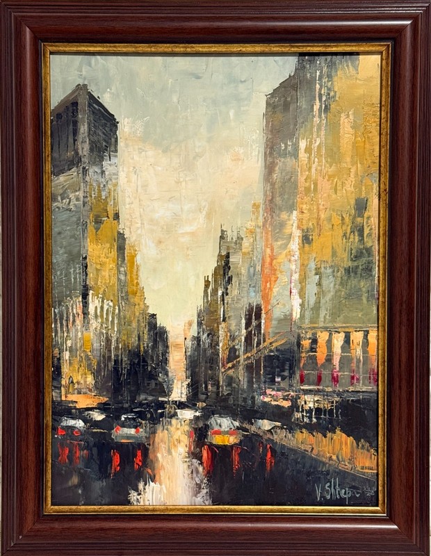 New York Original Сityscape City Sunset Oil Painting Artwork Wall Framed 18×14