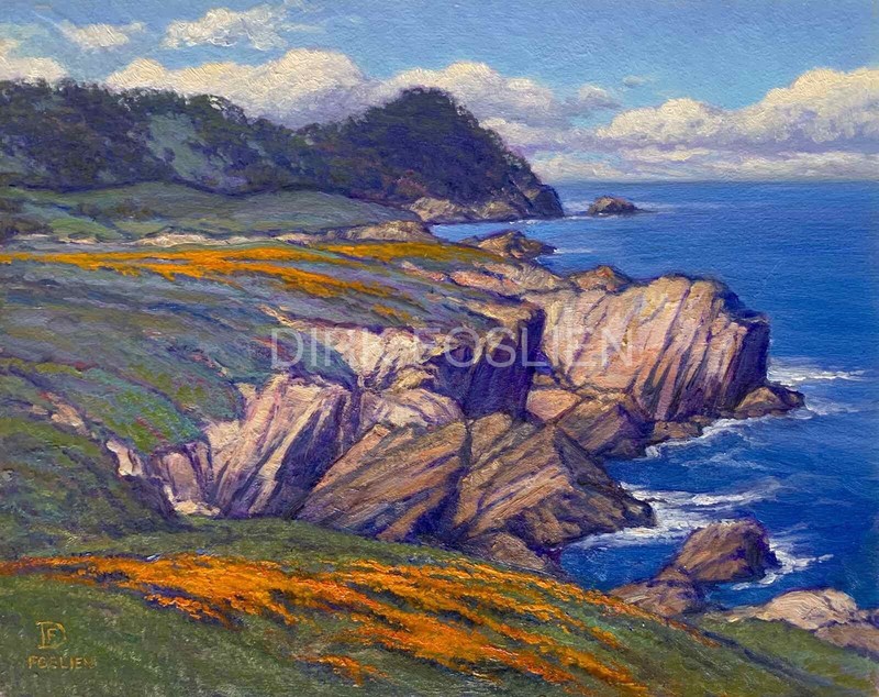 “Point Lobos Poppies” By Dirk Foslien 8×10 Oil On Board Carmel bythe Sea Fineart