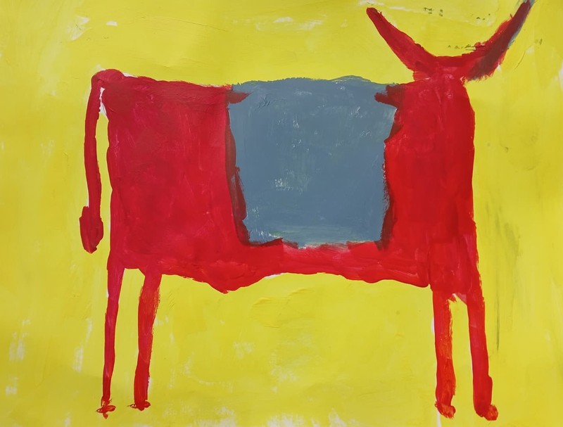 Abstract/Impressionism 9x12 Western Red Bull Modern Street Art Playful Painting gallery
