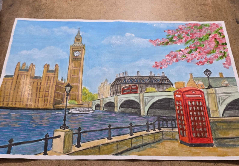 London Street Acrylic Painting Big Ben British Landmark Travel Gift А4 Art gallery