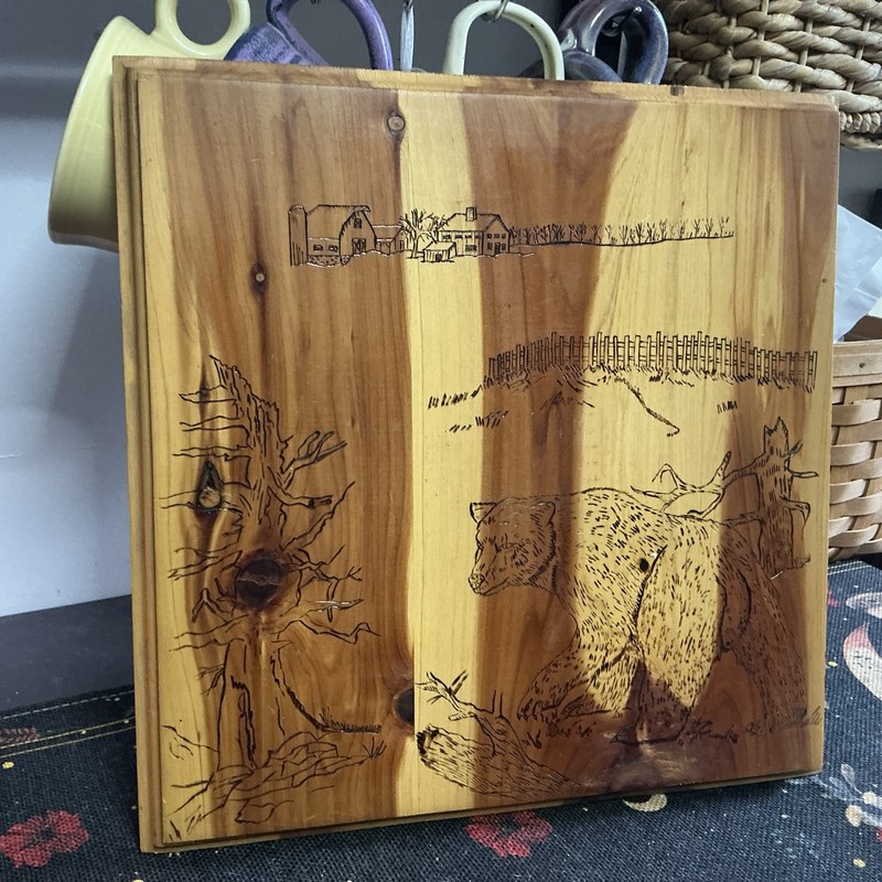 Wood Burning Art Natural fence post/ Farm Barn scene Vintage Cedar 12X11 gallery