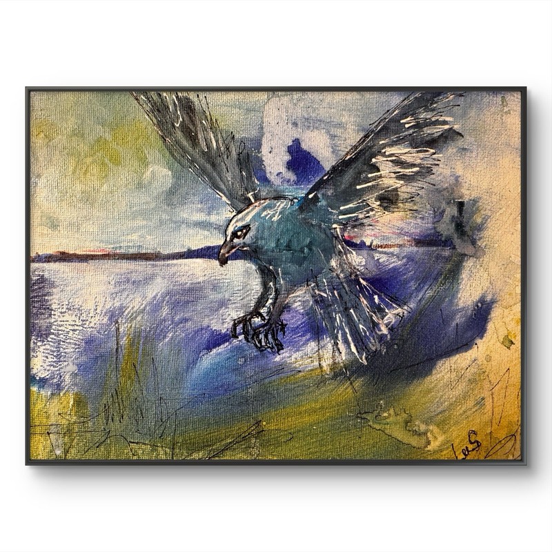 Original Abstract Expressionism 8X10 Hawk Colorful Landscape Handmade Signed 37