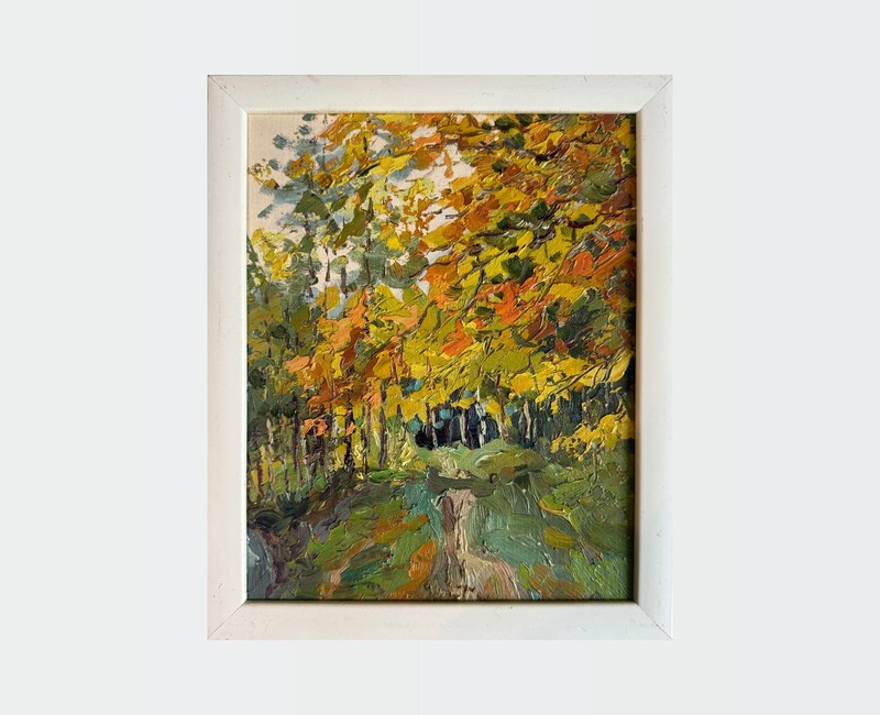 Oil painting Carpathian stream Ukrainian painter Canvas Frame original landscape