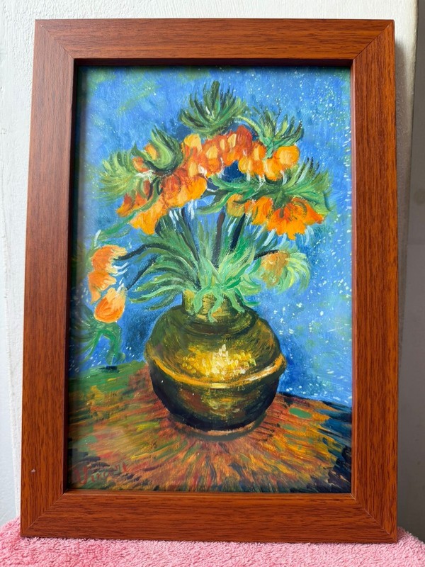 vincent van gogh , framed oil painting on wood, sealed and signed.