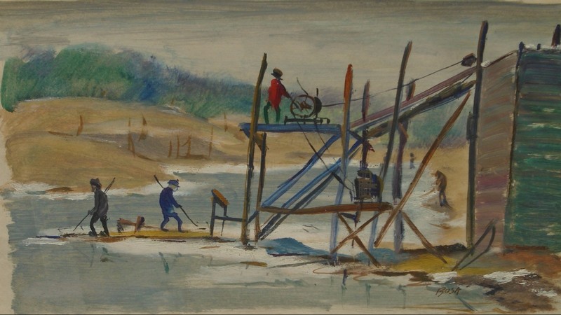 Workers at a Fish Factory/Processing Plant Oil Painting-Circa 1940s-Louis Bosa
