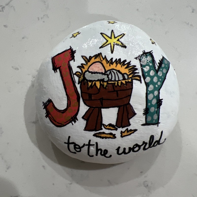 hand painted rocks ..Joy to the World , Nativity scene