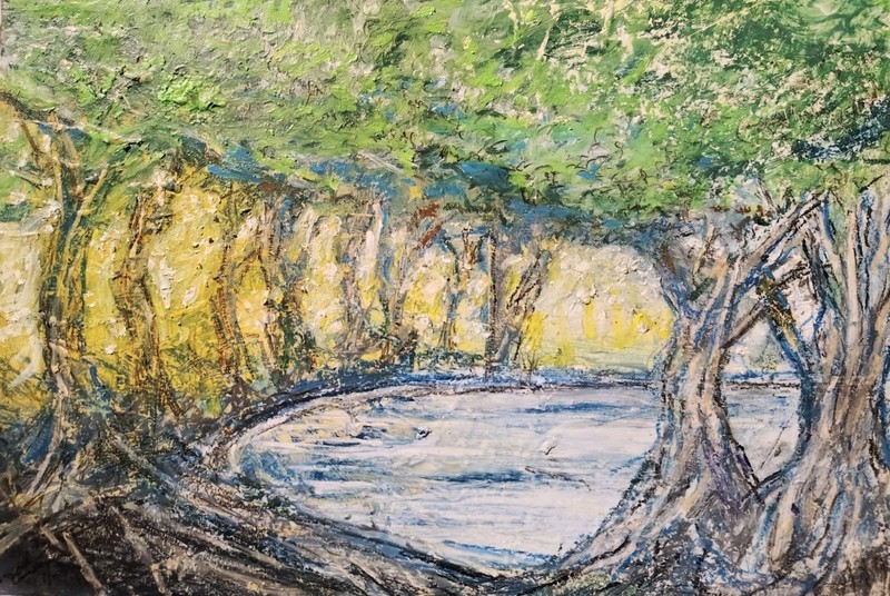 7 3/4 Inch x 11 3/8 Inch Abstract Pastel Nature Drawing by A.Avila