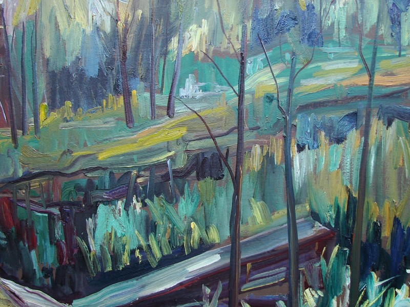 Ukrainian Soviet USSR Oil Painting fauvism landscape green forest lake trees gallery
