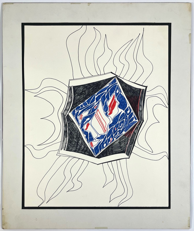 Lila Pell Katzen (1932-1998) Signed Ink Painting «Inside The Blue Diamond»