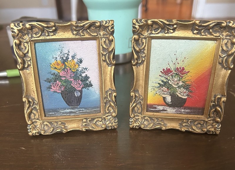 2 Miniature Still Life Oil Paintings In Wood Frames3 3/4” x 3 1/4”