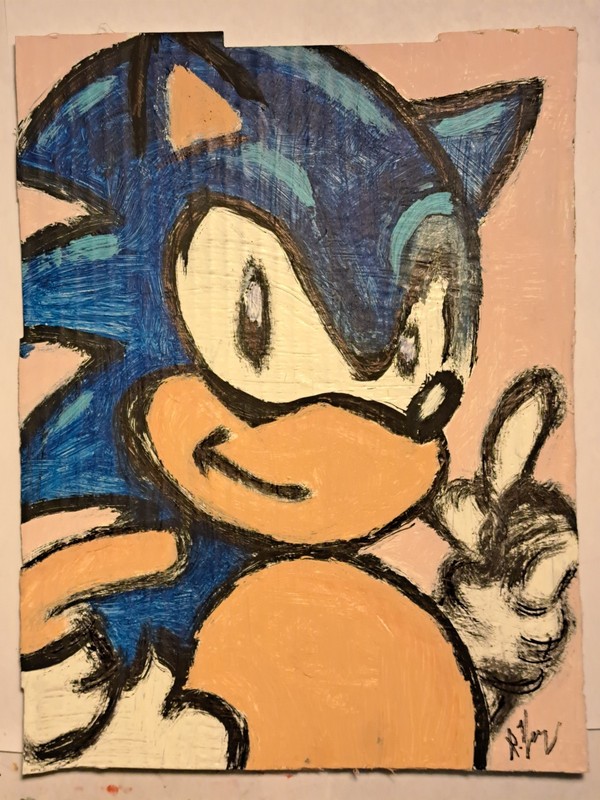 Blue pink acrylic & ink «Sonic» Limited 1/1 signed by artist