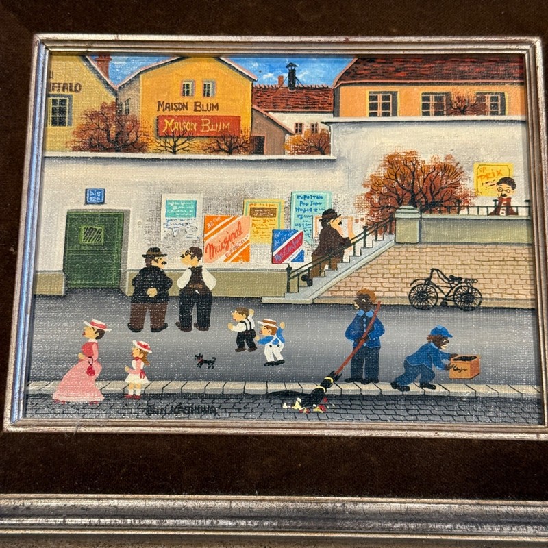 Bin Kashiwa Original Oil Painting Paris Montmartre Village Framed Canvas Signed