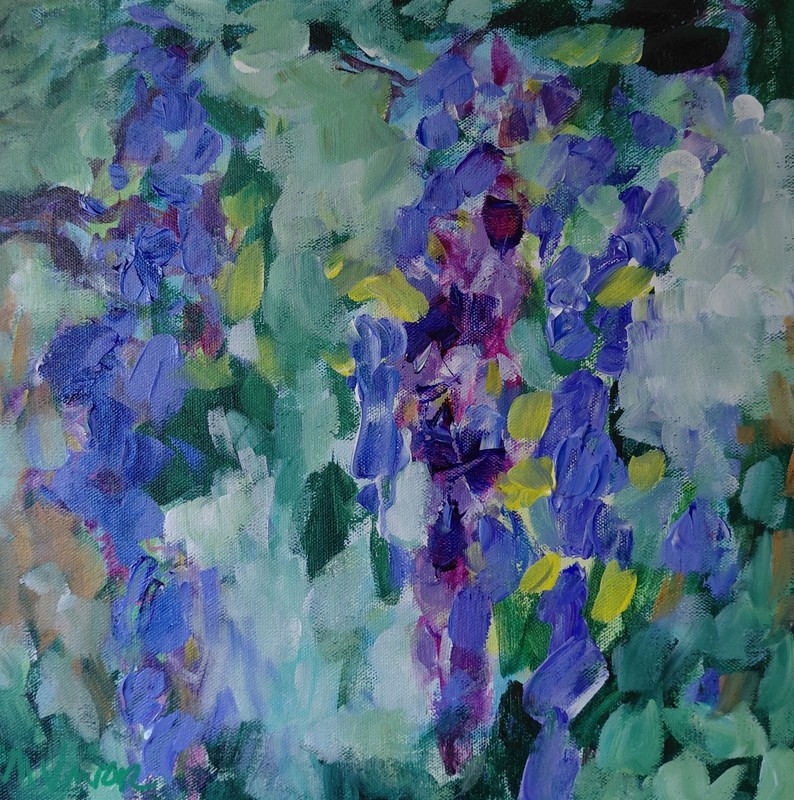 MONA VIVAR 14×14 Modern Abstract Floral Original Painting Contemporary Art