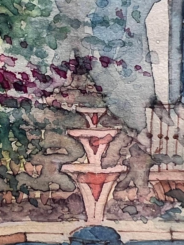 Vintage Mexico Taxco Art Villa Home House Landscape Fountain Watercolor Painting gallery