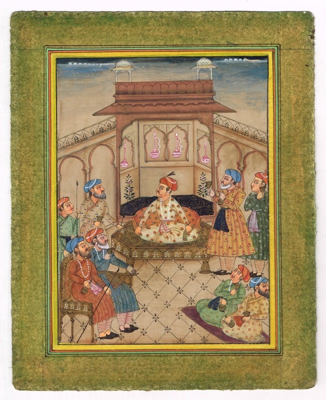 Islamic Painting Based On Mughal Court Scene On Islamic Scripture 5×6.5 Inches