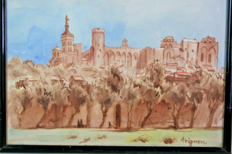 Watercolour Old Town of Mdina Malta signed: Avignon? gallery