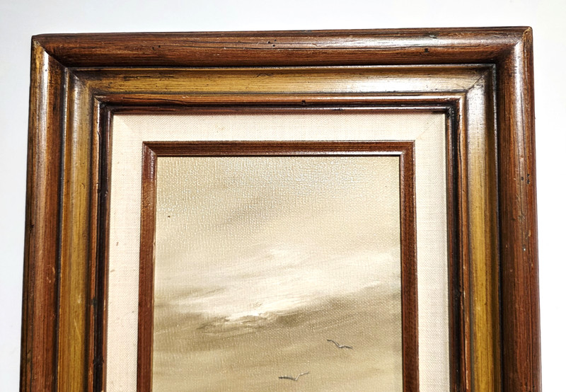 TWO Nautical Seaside Boat Seagulls Ocean Calm Serene Paintings on Canvas SIGNED gallery