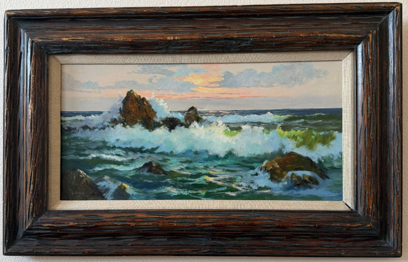 Vintage Mid Century Panoramic California Seascape Oil Painting Signed Framed Art