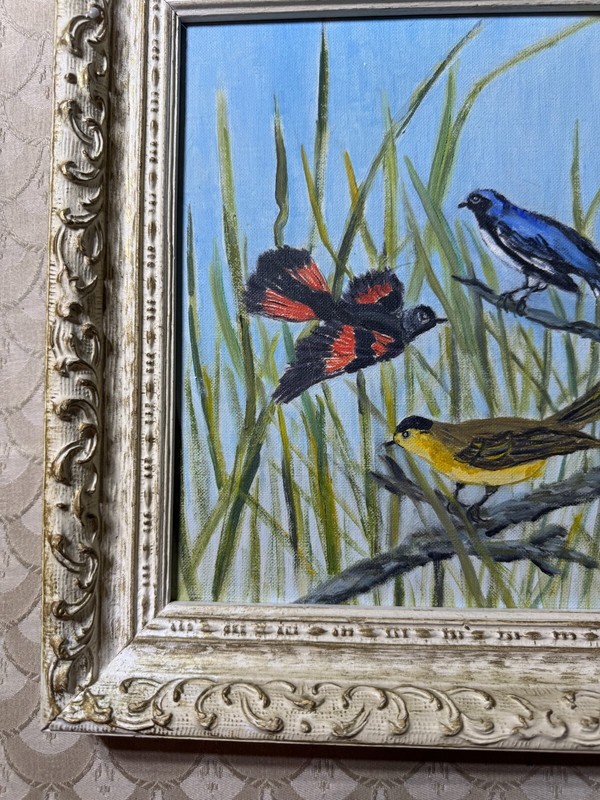 Angie Weiland 1963 "Warblers" Oil Painting - Framed And Signed gallery