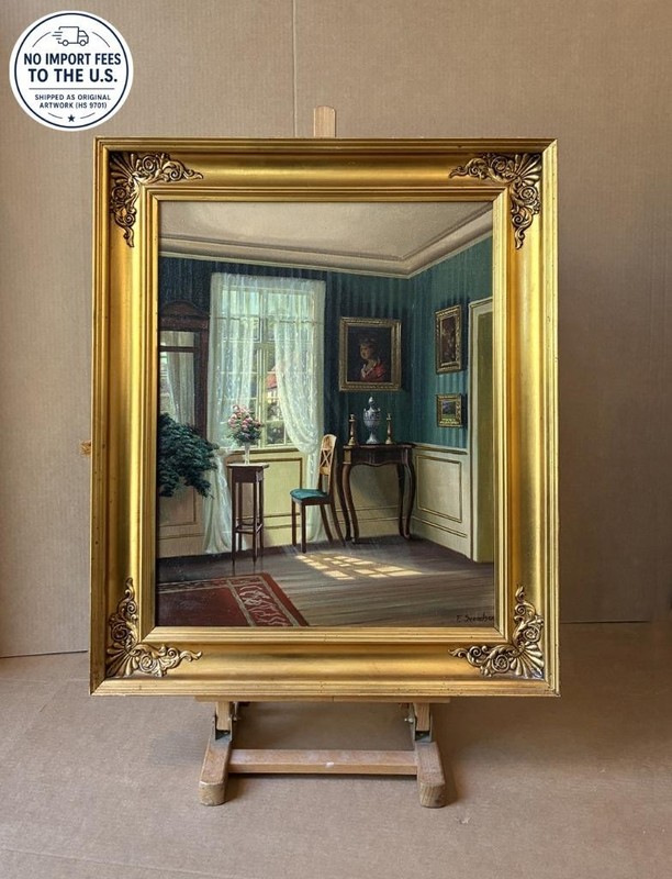 Frederik Svendsen (1885) Fine Interior from a Danish Manor House. ca 1940. COA