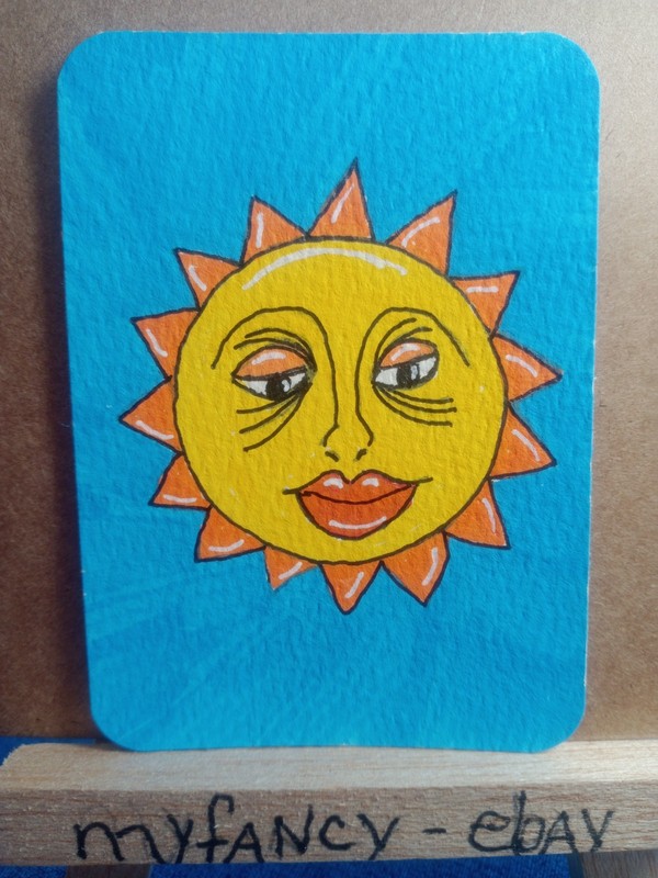 ACEO ATC Whimsical Sun #1 original painting new 3.5″ x 2.5″ myfancy