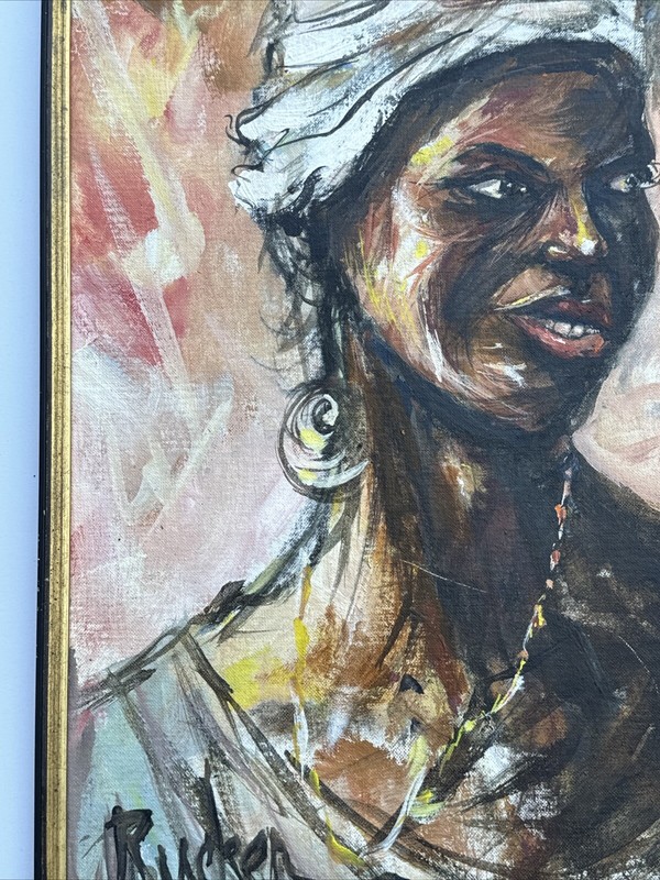 ROBERT RUCKER PAINTING BLACK PORTRAIT LISTED FAMOUS LOUISIANA WOMAN MID CENTURY gallery