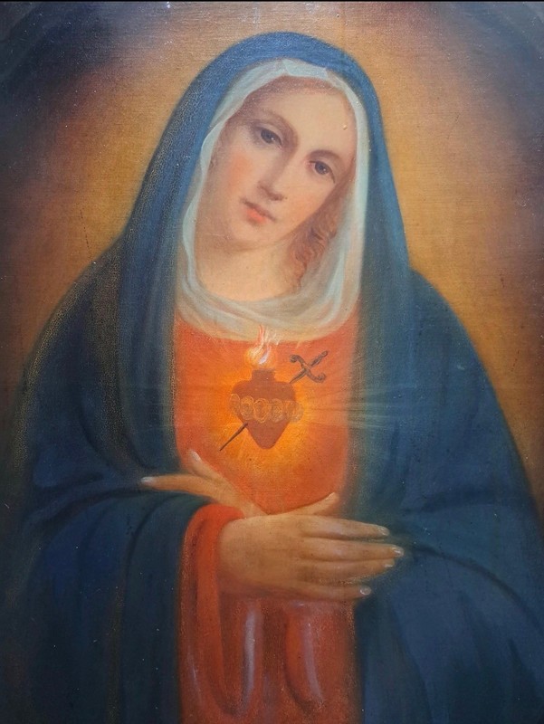 Large Antique Madonna Oil Painting on Canvas | Flemish/Dutch Religious Art gallery