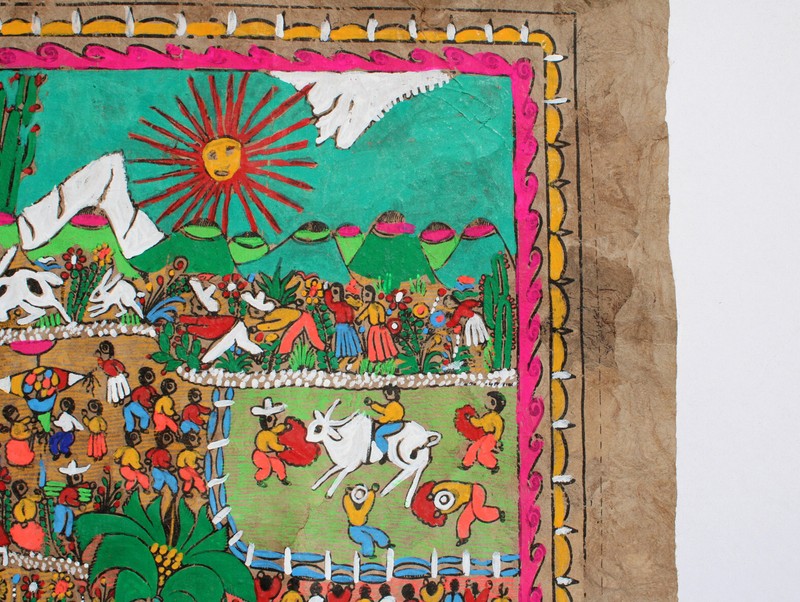 Acrylic Hand Painting on Amate Bark Paper Mexican Folk Art 23″ x 15″