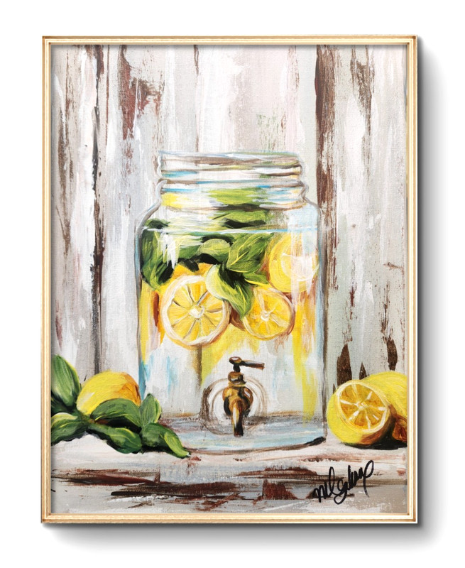 Lemon Jar Painting 12x16 Original Kitchen Wall Art Rustic Farmhouse Decor gallery