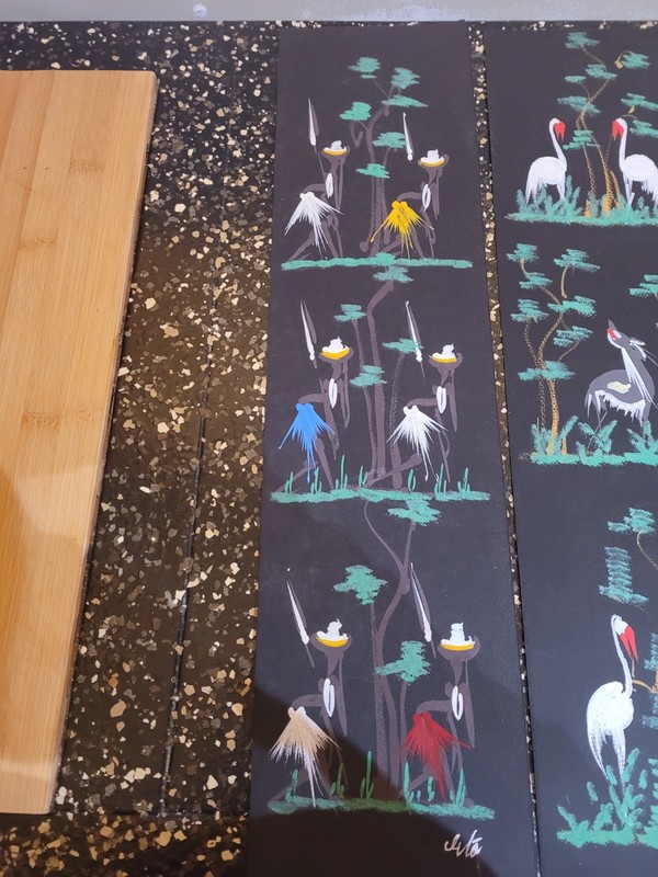 Mid Century Modern 3 Tribal African Congolese Village Life Wildlife Signed gallery