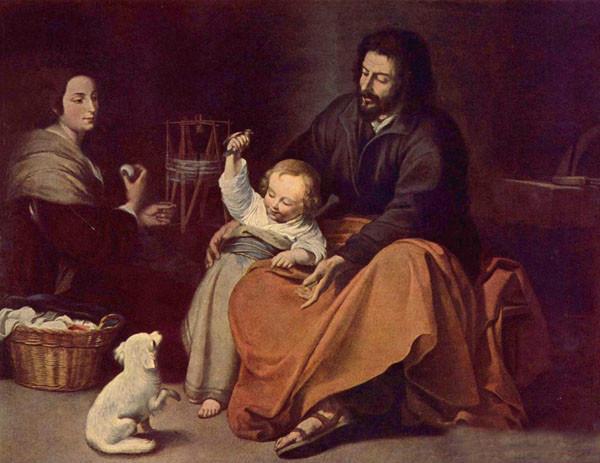 Oil Bartolome Esteban Murillo – The Holy Family with a Bird and little dog art
