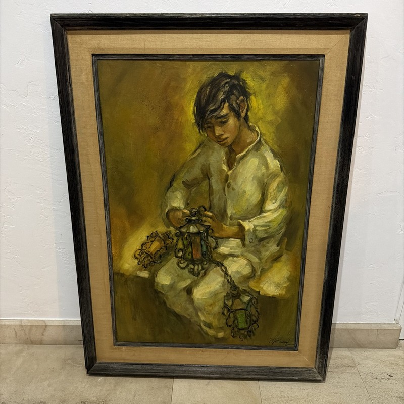 1950s Famed Artist GEORGE MICHAUD Signed Original Oil onCanvas Framed 3’9”x32.5” gallery