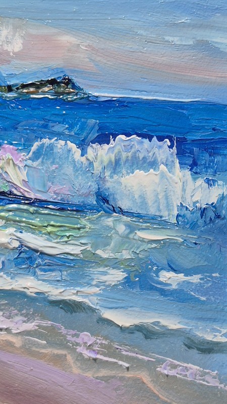 original autographed oil painting framed. Seascape Impressionism 4x4in. gallery