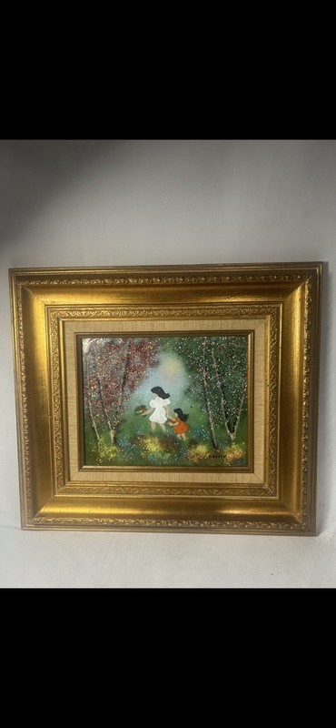 Vintage Louis Cardin Enamel on Copper Painting 15×15