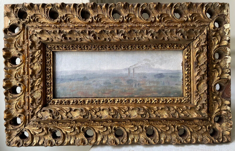 MONET ? 19th FRENCH IMPRESSIONISM – OIL CANVAS – LANDSCAPE OF FACTORIES IN ROUEN