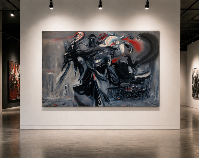 Mysterious Figurative Abstract Oil Painting 35.4 × 23.6 Inches Hand-Painted