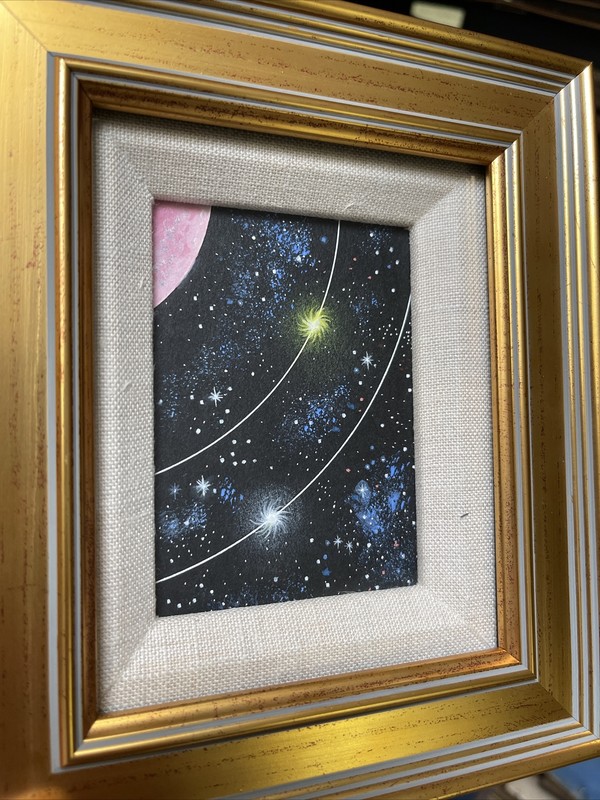 VINTAGE PAINTING ILLUSTRATION SCIENCE SPACE TECHNOLOGY MOON ORBIT SATURN