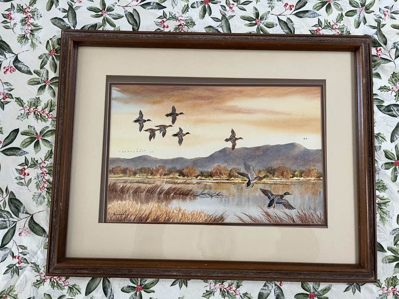 Vtg Original New Mexico Rio Grande Bosque Wildlife Watercolor by Pat Basham