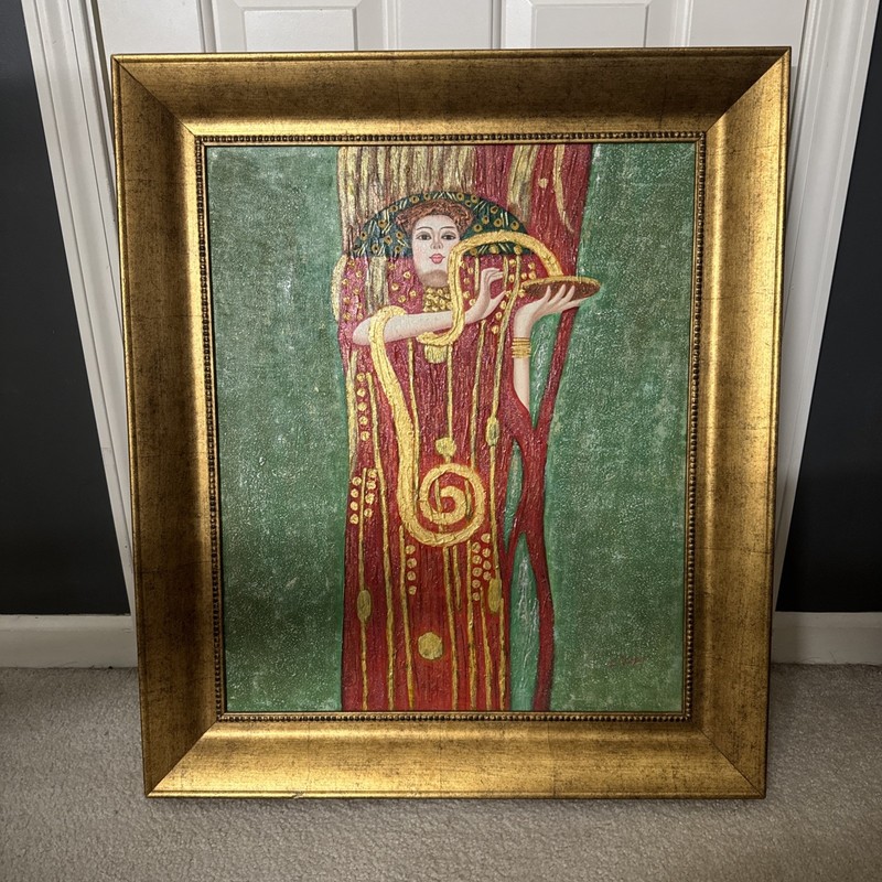 Vtg C. Loft Modern Oil on Canvas Painting Of Gustav Klimt’s “Medicine” 20”x24”