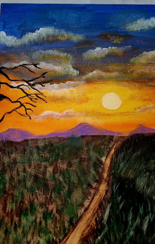 Original BLG Acrylic Sunset Landscape Painting 10×10 Signed Canvas One of a Kind
