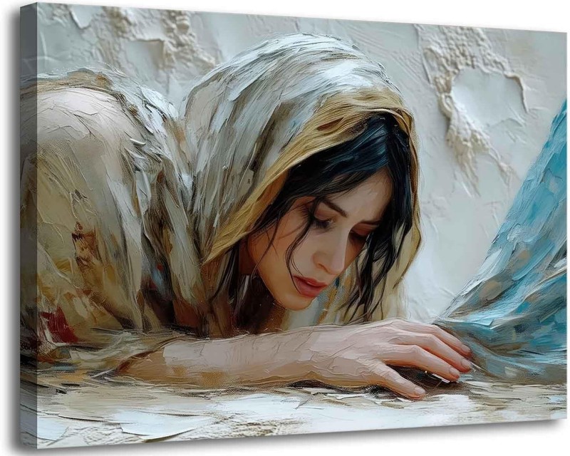 Framed Christian Girl Wall Art Jesus and Woman Picture Healing Painting