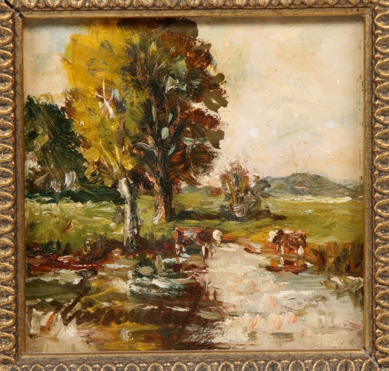 FRANZ KRIPPENDORF oil painting painting cows in the foothills of the Alps signed framed painting