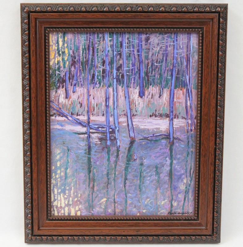 Garth Armstrong 8×10 Oil Painting Listed Artist Impressionist Purple Marsh Trees